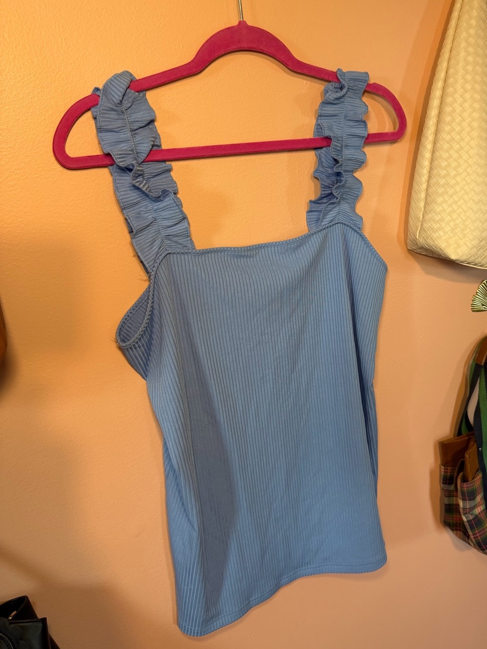 BiBi Light Blue Ribbed Tank with Ruffle Straps